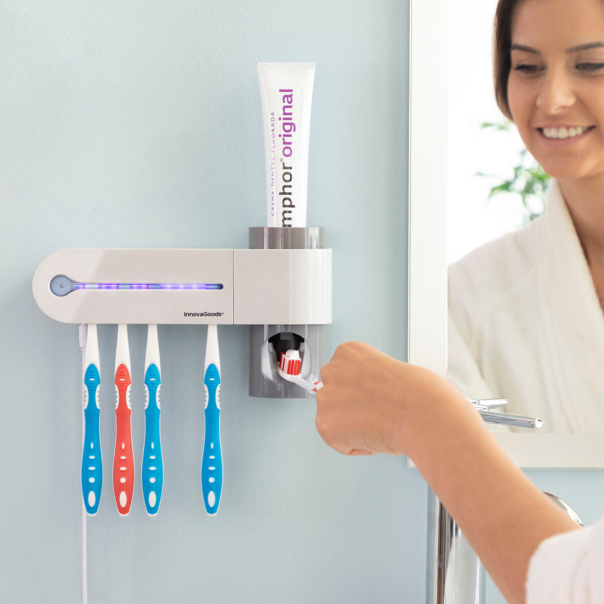 Esterilizador UV de Escovas de Dentes com Suporte e Dispensador de Pasta de Dentes Smiluv InnovaGoods
