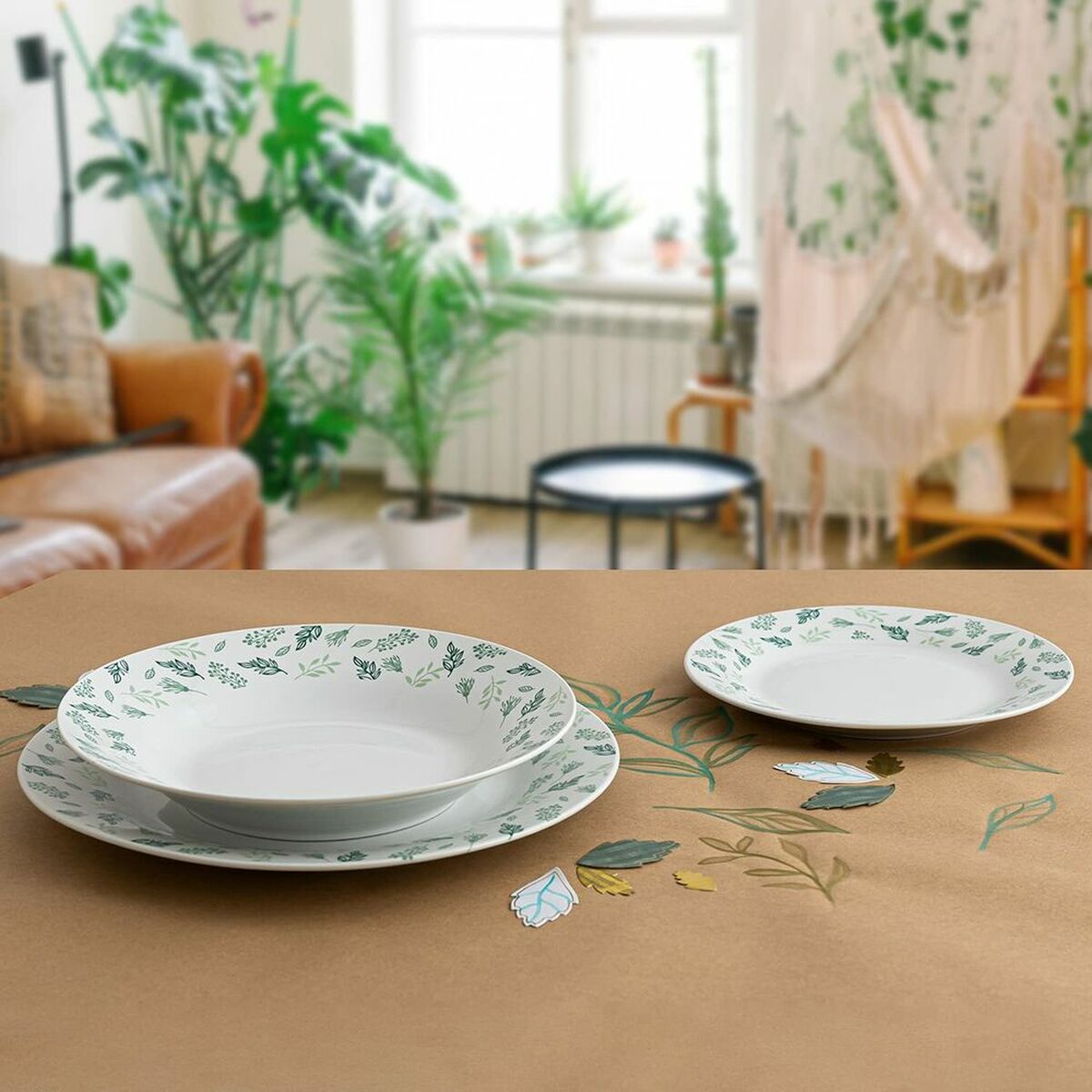 Louça Quid Hiedra Porcelana Branco Verde (18 Peças)