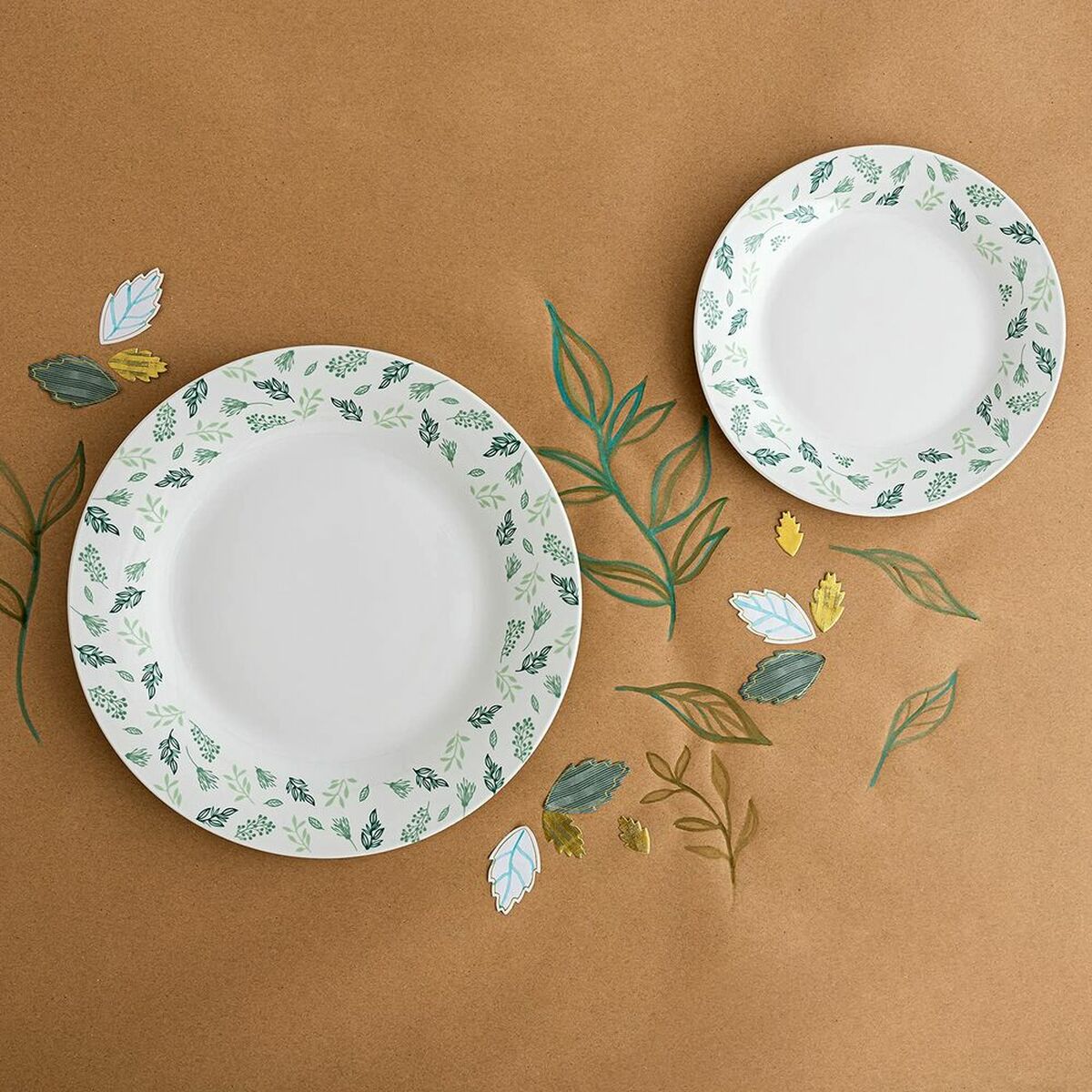 Louça Quid Hiedra Porcelana Branco Verde (18 Peças)