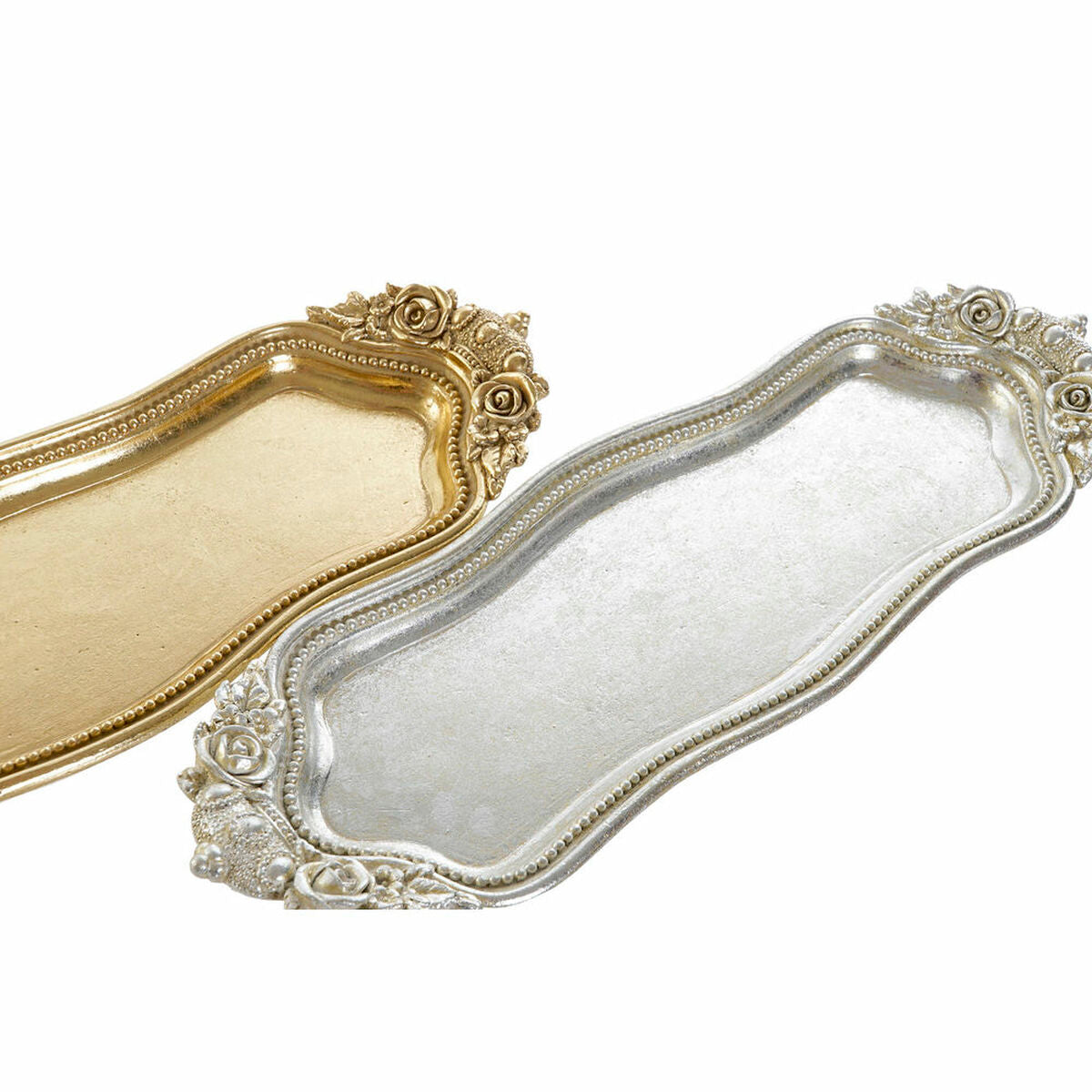 Tray DKD Home Decor 31 x 10 x 3,4 cm Silver Golden Resin (2 Units)