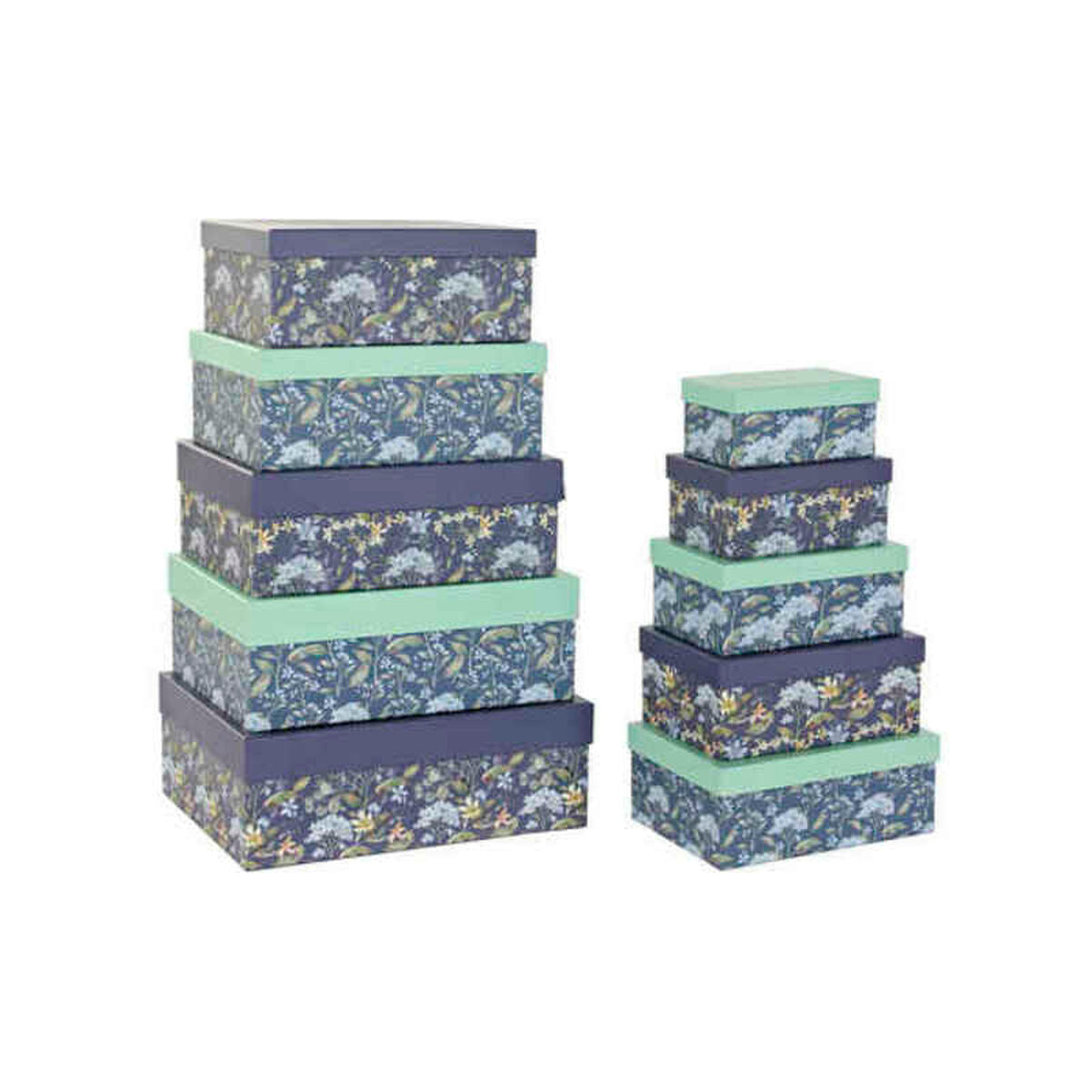 Conjunto de Caixas de Organização Empilháveis DKD Home Decor Roxo Verde Cartão (43,5 x 33,5 x 15,5 cm)