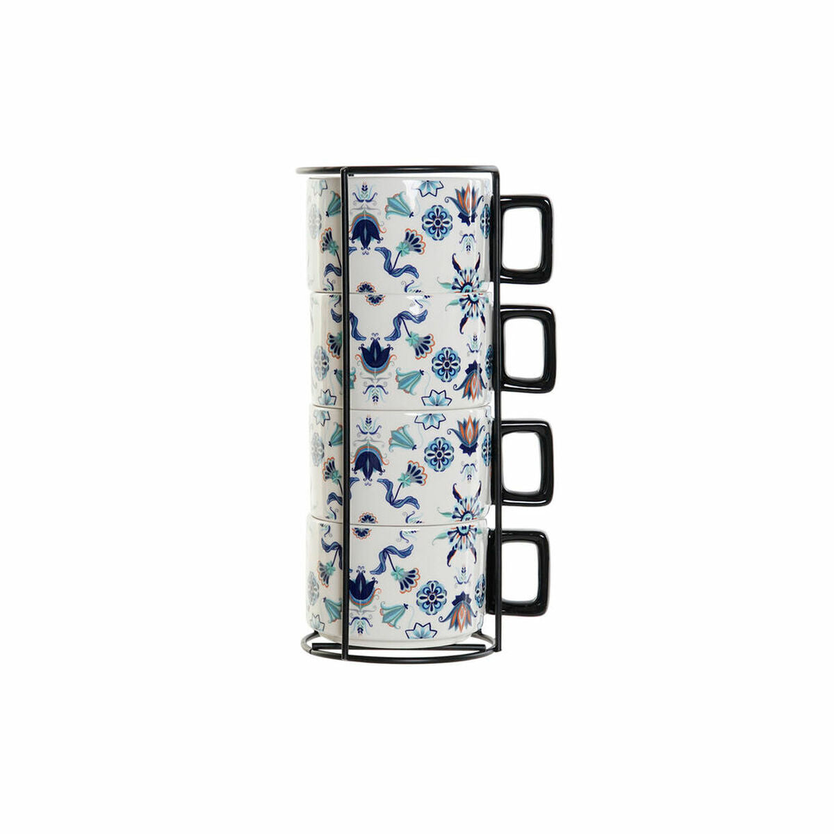 Conjunto de Chávenas de Café DKD Home Decor Azul Metal Branco 260 ml Dolomite Tradicional (4 Peças)