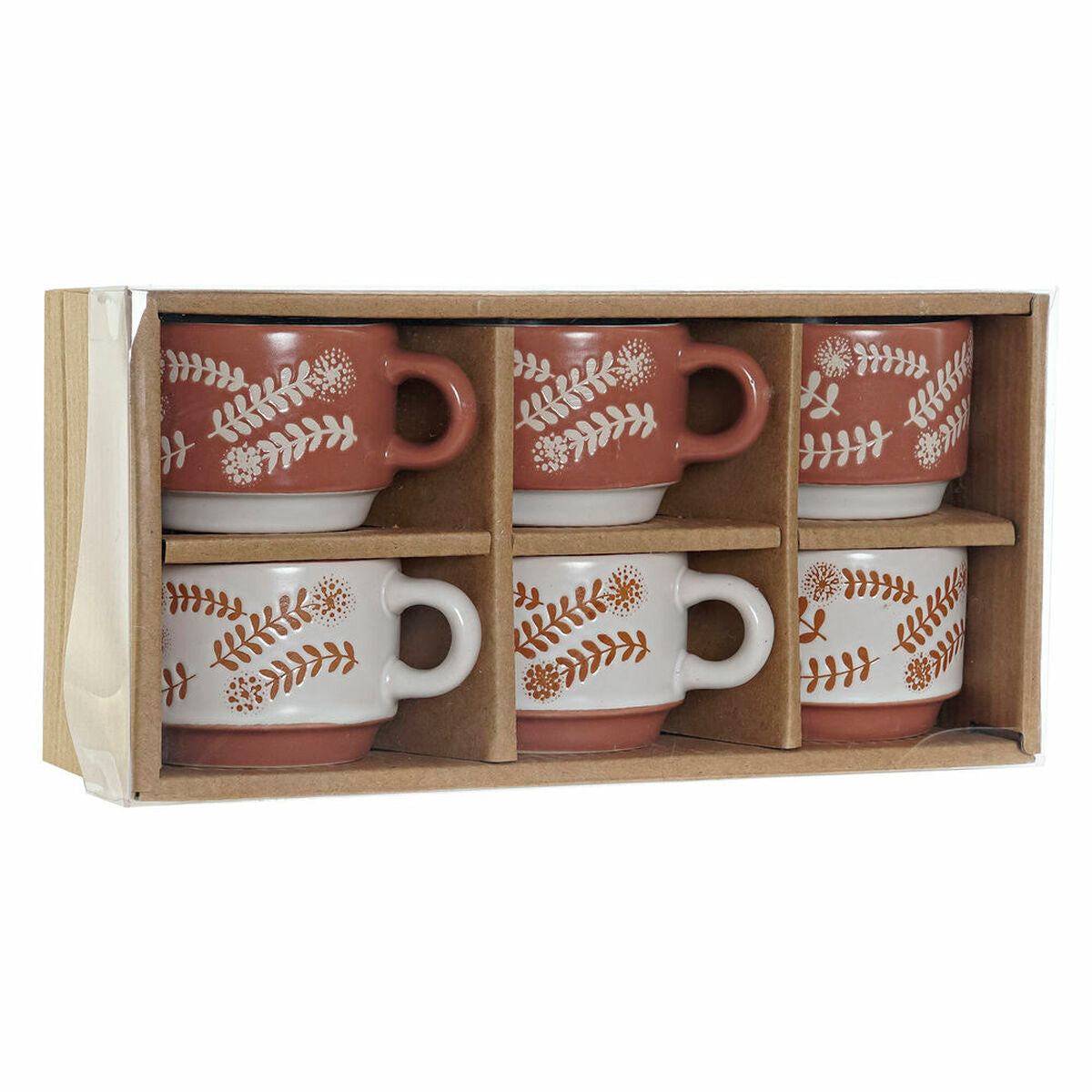 Conjunto de Chávenas de Café DKD Home Decor Terracota Branco Grés 90 ml