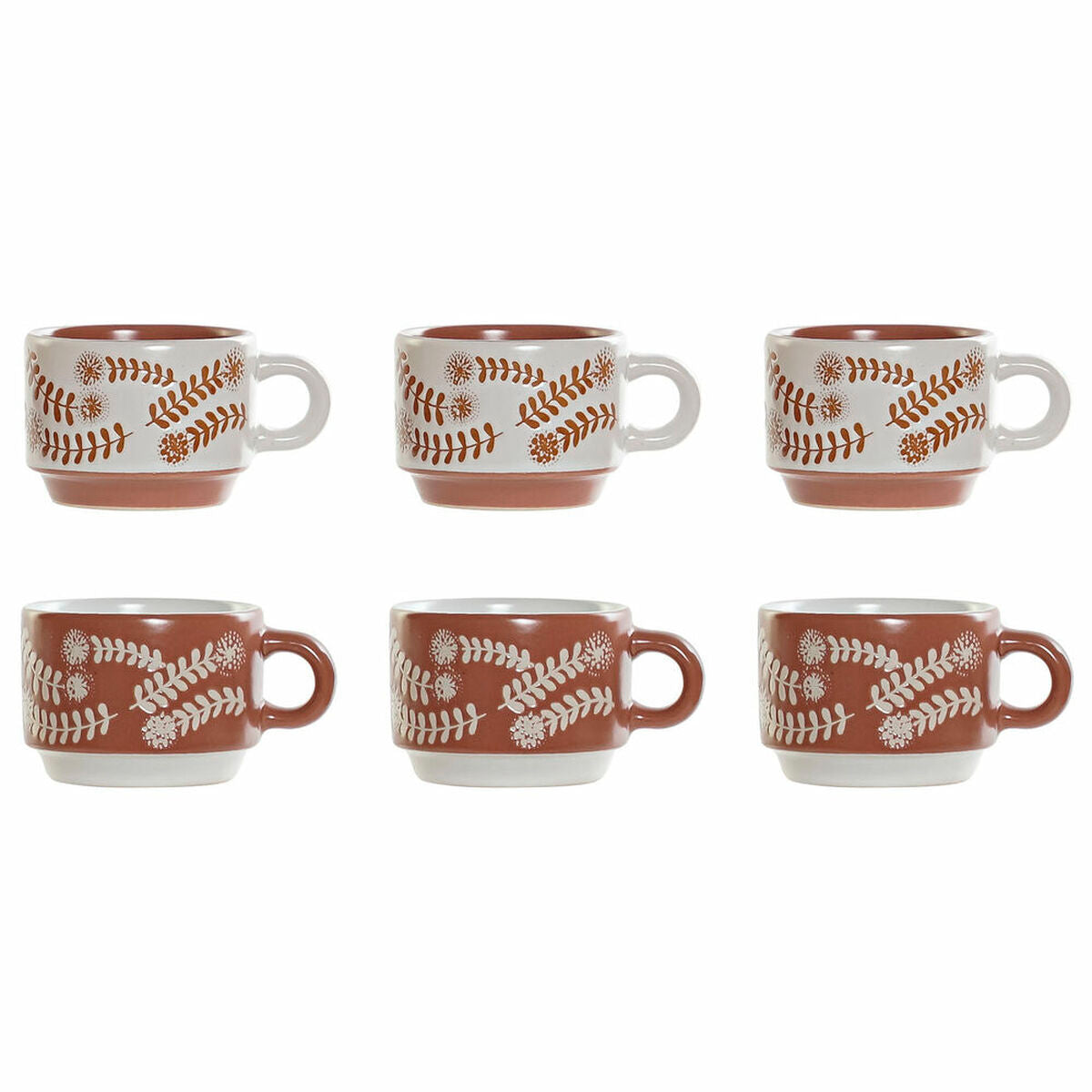 Conjunto de Chávenas de Café DKD Home Decor Terracota Branco Grés 90 ml