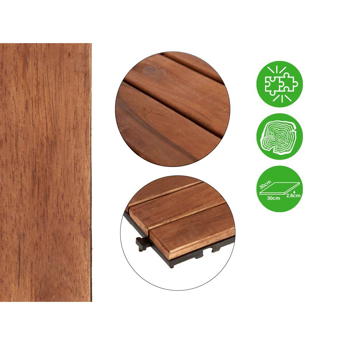 Interlocking Floor Tile Brown Polyethylene Acacia (30 x 2,6 x 30 cm)