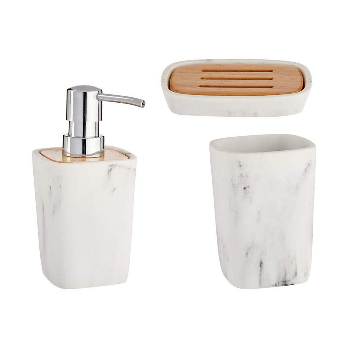 Conjunto de Banho Branco Castanho Plástico Bambu