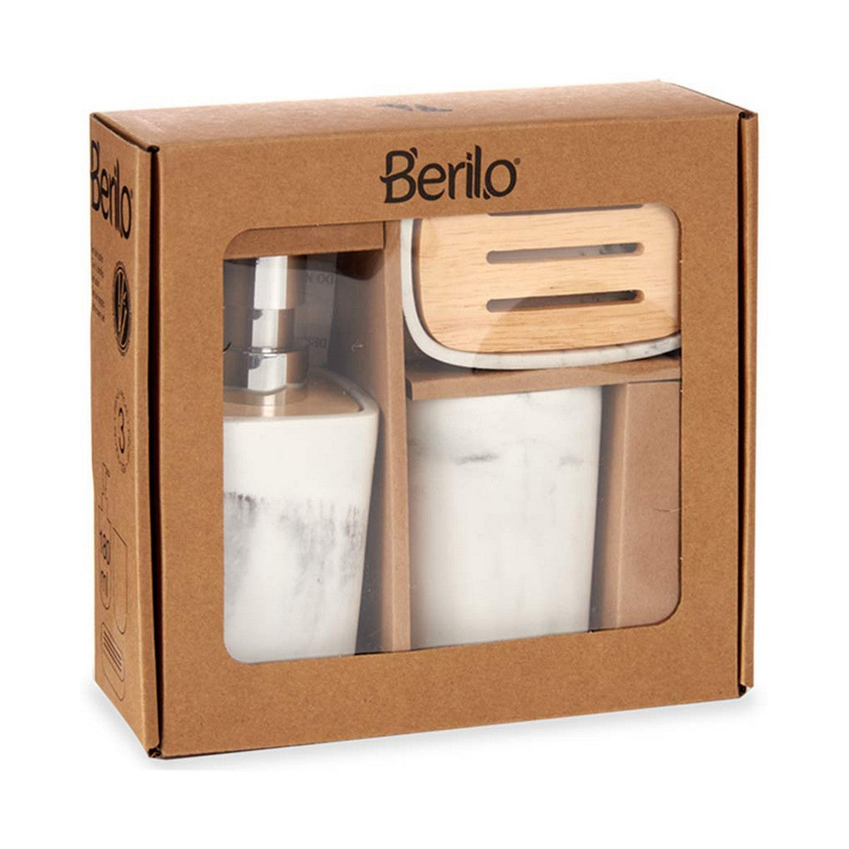 Conjunto de Banho Branco Castanho Plástico Bambu