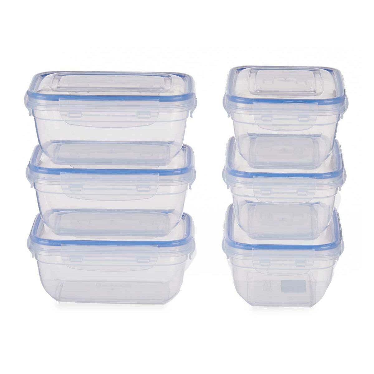 Set of 6 lunch boxes Transparent 12 x 7,5 x 16,3 cm Blue Plastic 800 ml (6 pcs)