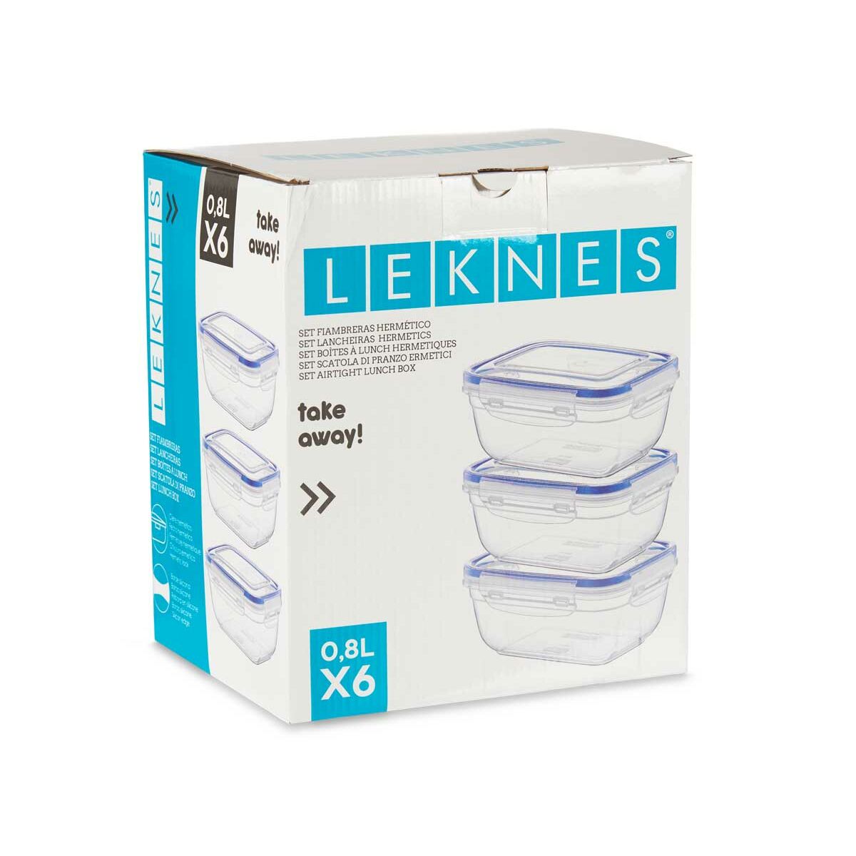 Set of 6 lunch boxes Transparent 12 x 7,5 x 16,3 cm Blue Plastic 800 ml (6 pcs)