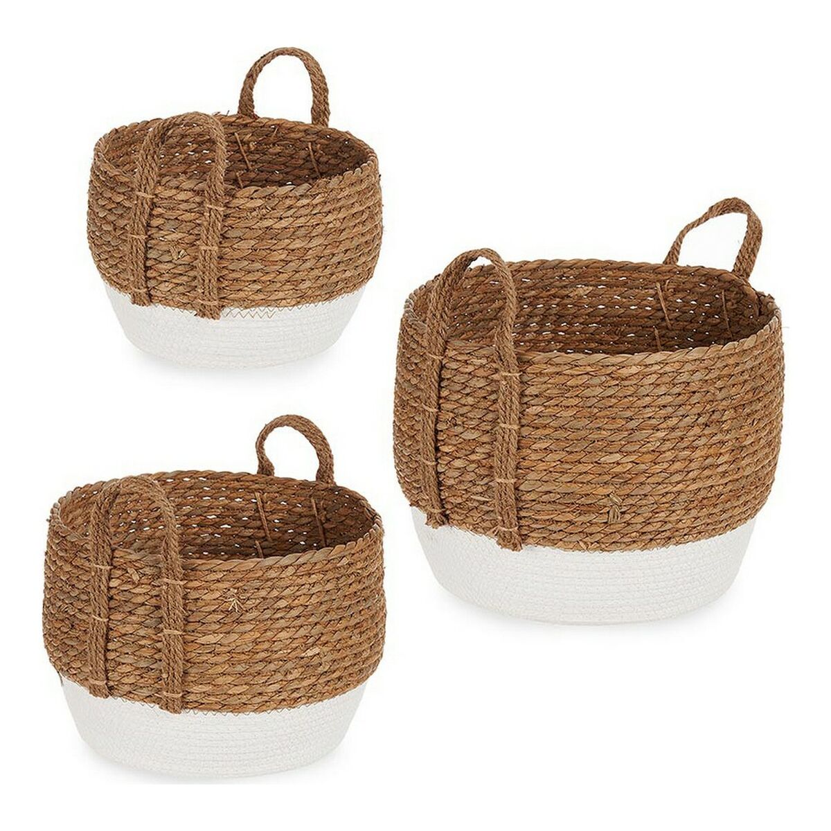 Conjunto de Cestas Branco/Castanho Algas marinhas (3 pcs)