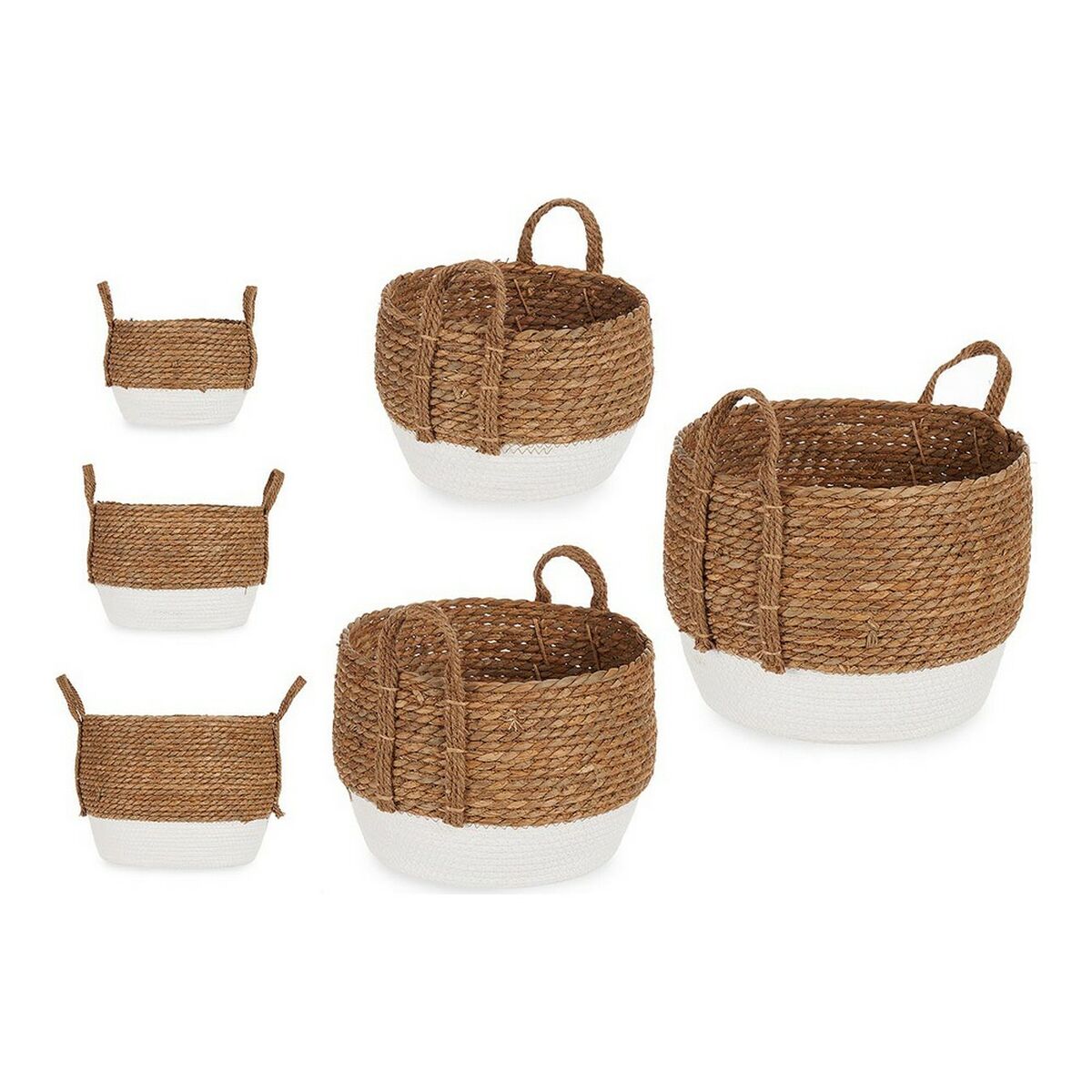 Conjunto de Cestas Branco/Castanho Algas marinhas (3 pcs)