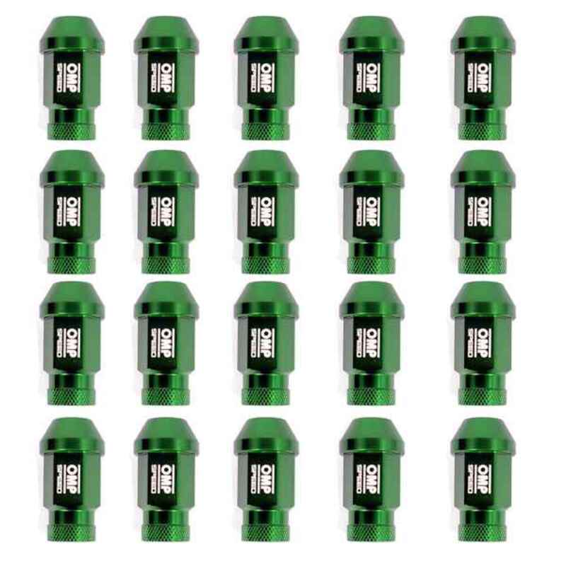 Set Porcas OMP 7075 40 mm M12 x 1,25 20 uds Verde