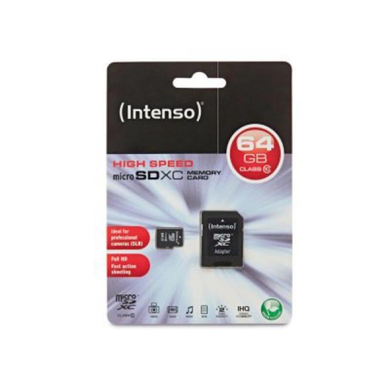 Cartão de Memória Micro SD com Adaptador INTENSO 3413490 64 GB Classe 10