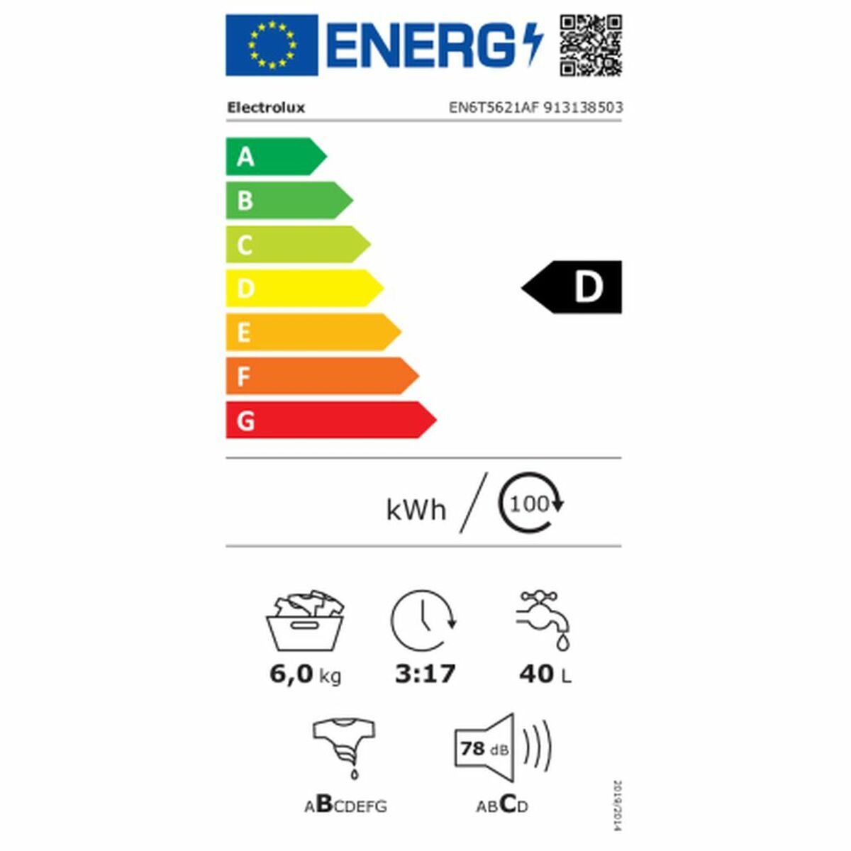 Máquina de lavar Electrolux EN6T5621AF 6 Kg 1200 rpm